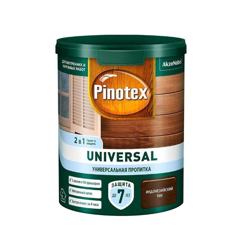 Пропитка защитная для дерева Pinotex Universal 2 в 1 индонезийский тик 0,9 л - фото - 1