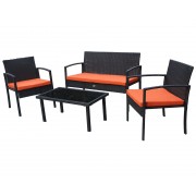 Набор мебели Бостон (диван+2кресла+стол) черный ротанг, подушки оранжевые - фото - 1