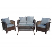 Набор мебели Норд (стол+2кресла+диван ротанг коричневый, подушки серые) - фото - 1