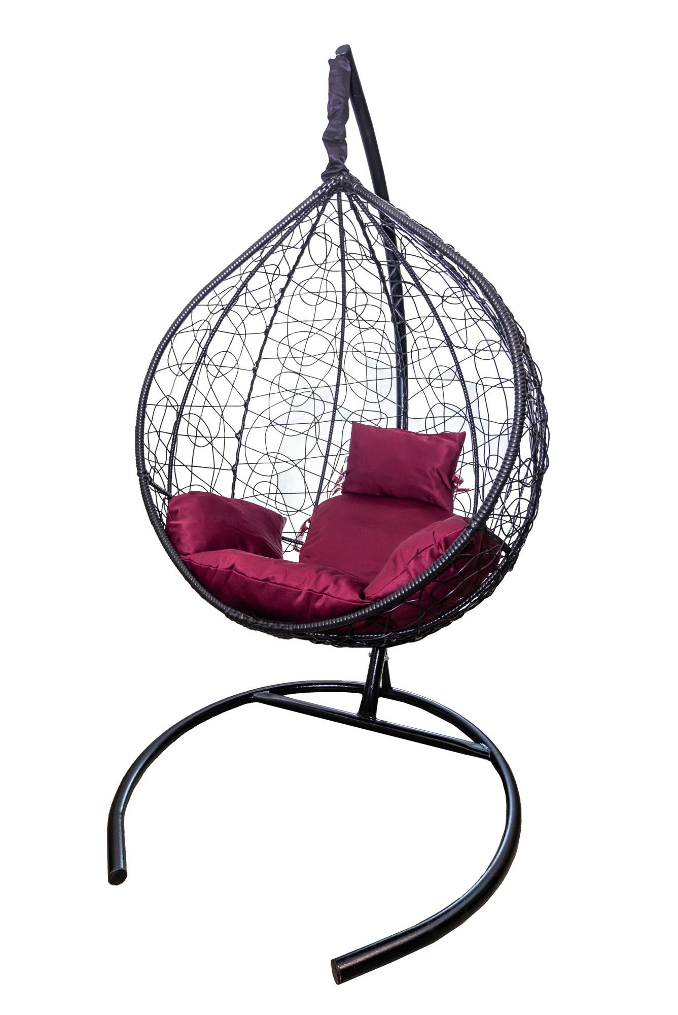 Подвесное кресло Сфера (каркас черный, подушка бордовая) - фото - 1