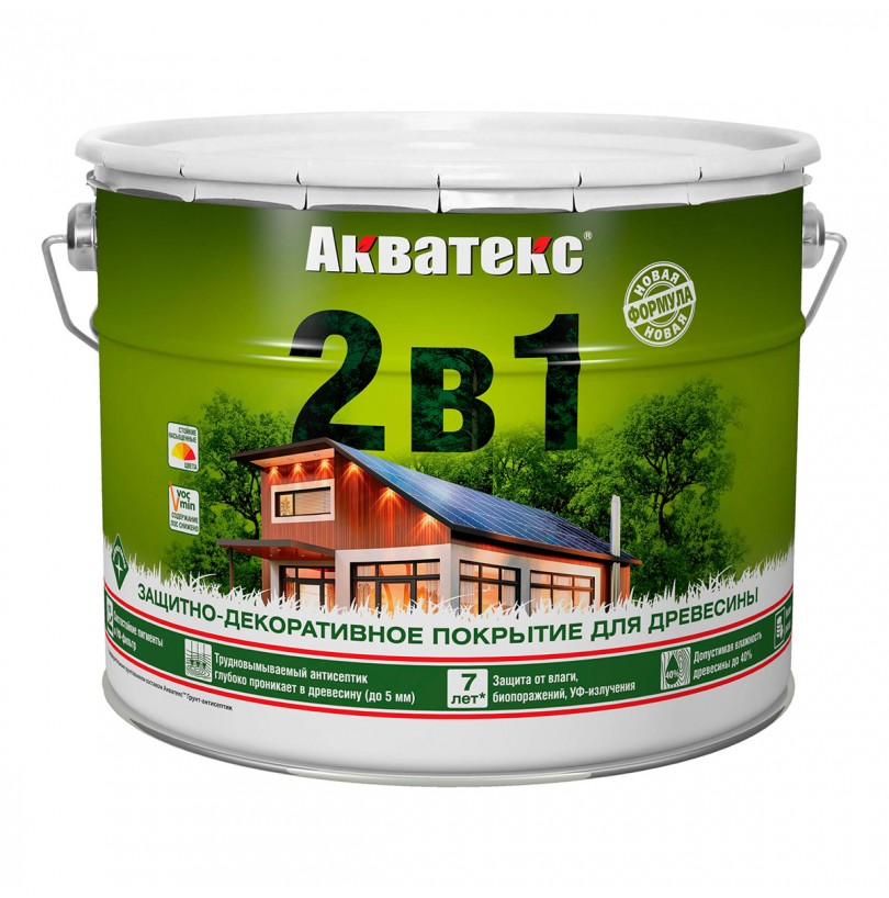 Акватекс 2 в 1 защитно-декоративное покрытие для древесины, Бесцветный 9л - фото - 1