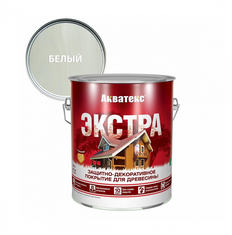 Акватекс Экстра защитно-декоративное покрытие для древесины, Белый 2,7 л - фото - 1