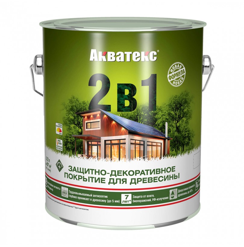 Акватекс 2 в 1 защитно-декоративное покрытие для древесины, Калужница 2,7л - фото - 1