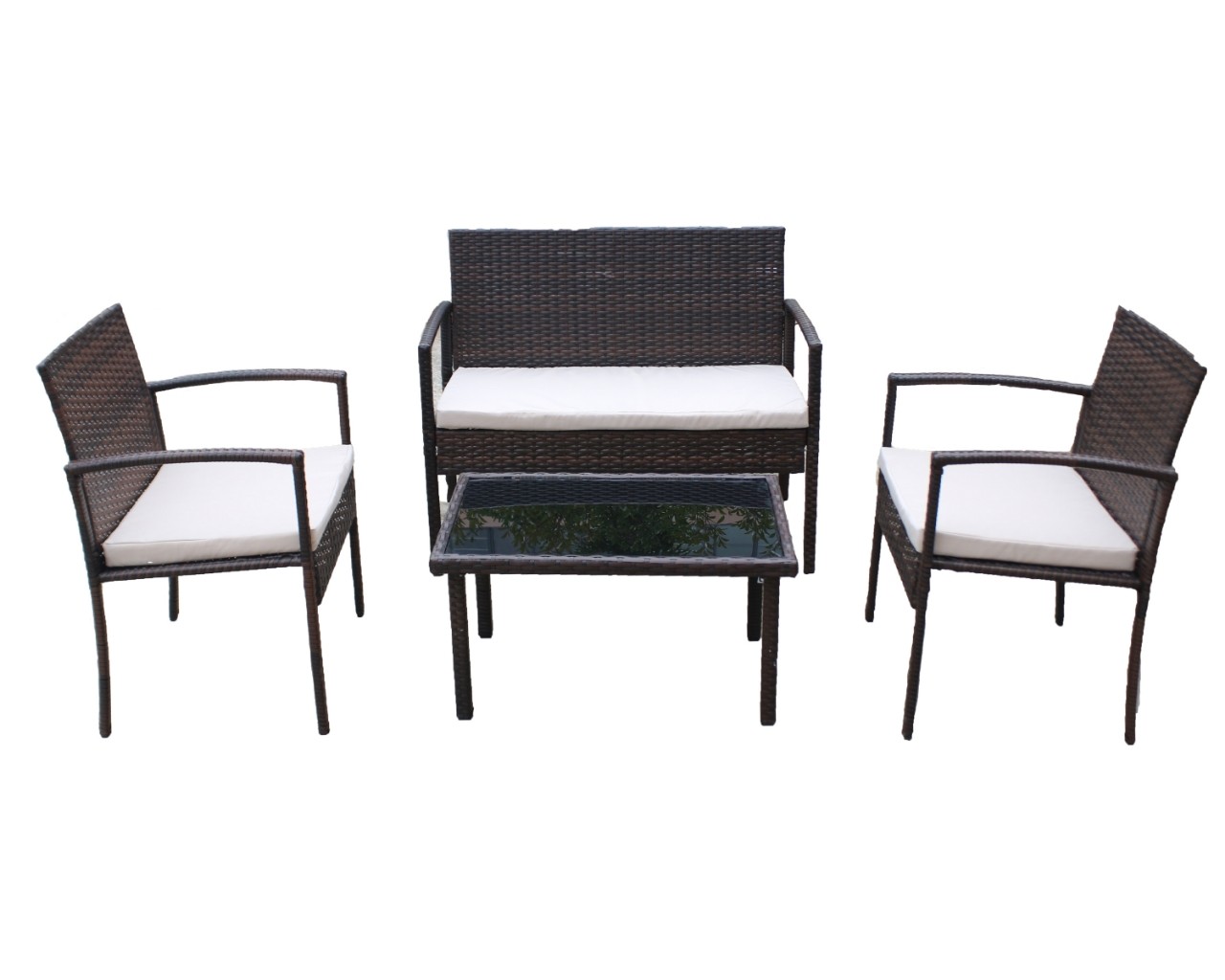 Набор мебели Бостон (диван+2кресла+стол) черный ротанг, подушки бежевые - фото - 1