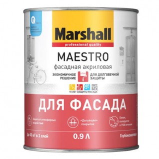 Краска фасадная акриловая Marshall Maestro глубокоматовая база BW 0,9 л - фото - 1