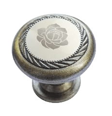 Ручка-кнопка мебельная К4, старая бронза + Керамика Роза - фото - 1