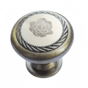 Ручка-кнопка мебельная К4, старая бронза + Керамика Роза - фото - 1