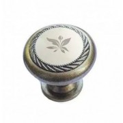 Ручка-кнопка мебельная К4, старая бронза + Керамика Тюльпан - фото - 1