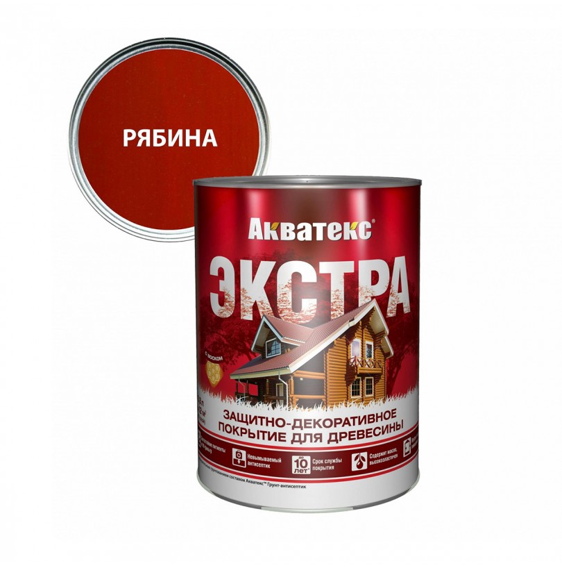 Акватекс Экстра защитно-декоративное покрытие для древесины, Рябина 0,8 л - фото - 1