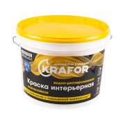 Краска в/д латексная интерьерная влагостойкая белая 14 кг KRAFOR (желт.) - фото - 1