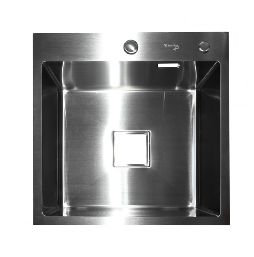 Мойка кухонная квадратная 500*500*220 мм, нерж.сталь, врезная SANTREK AQUA, сатин D5050HS - фото - 2
