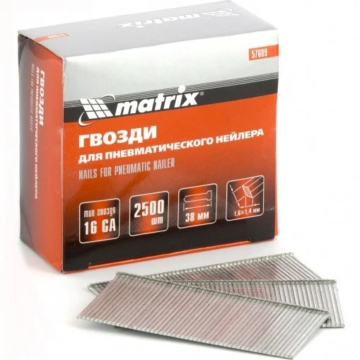 Гвозди для пневм.нейлера 16GA, сечение 1.6х1.4, длина 38мм, 2500шт //Matrix