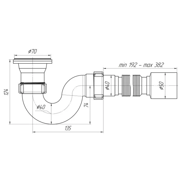 Сифон Ани для душевого поддона 1 1/2"*40 с гибкой трубой 40*50 E115