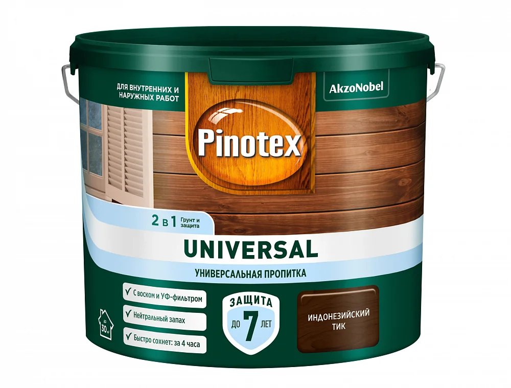 Пропитка защитная для дерева Omnitex Universal 2 в 1 индонезийский тик 2,5 л