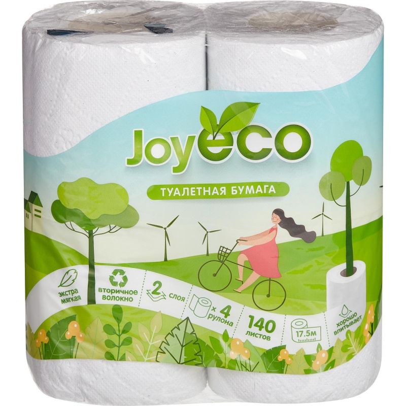 Туалетная бумага JOYeco Яблоко, 2 слоя, 4 шт, с втулкой, белая