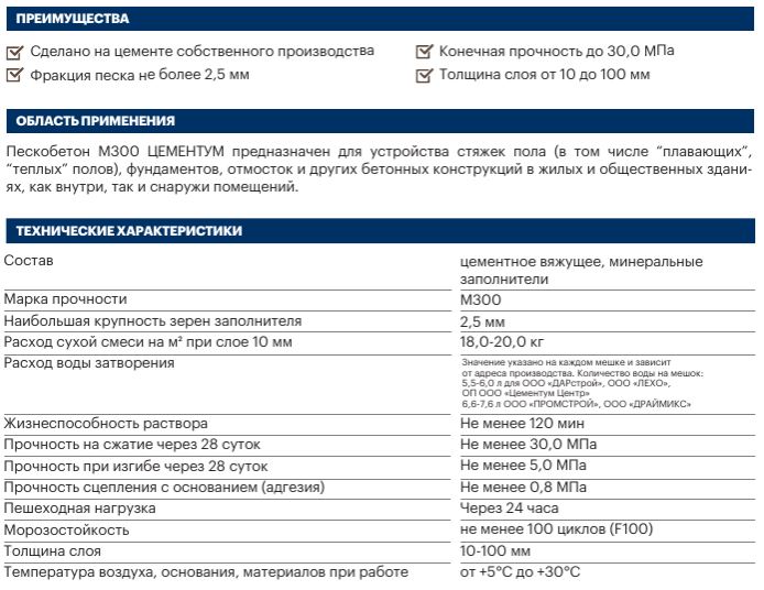 Смесь сухая М300 пескобетон Цементум 40кг (36)