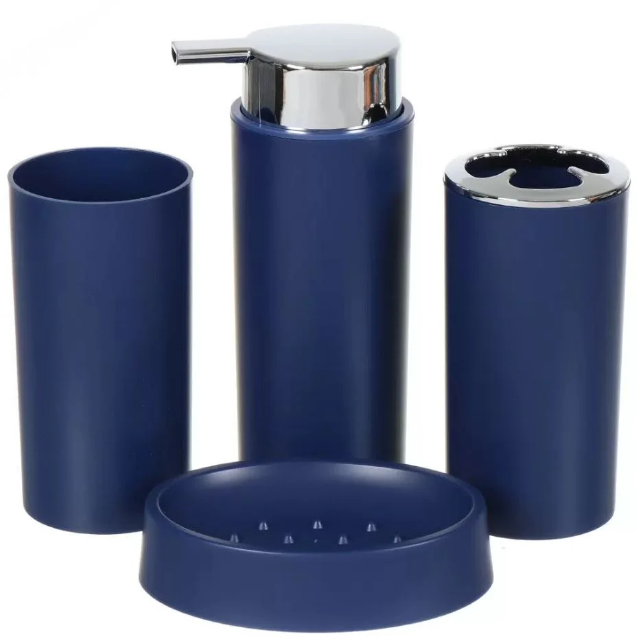 Набор для ванной Аника Синий 4пред. (стакан, подставка д/зубн.щеток, дозатор, мыльница) Y9-079