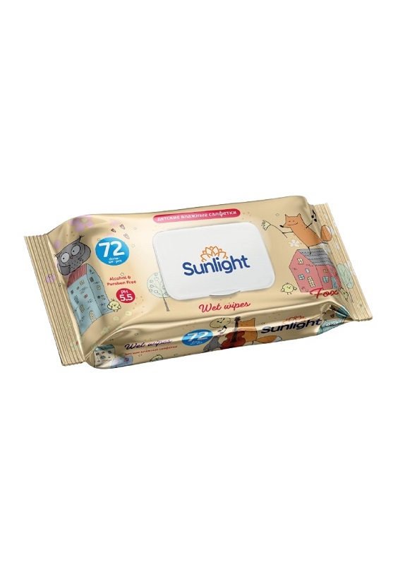 Салфетки влажные Sunlight baby ECO, Лиса, детские, 72 шт