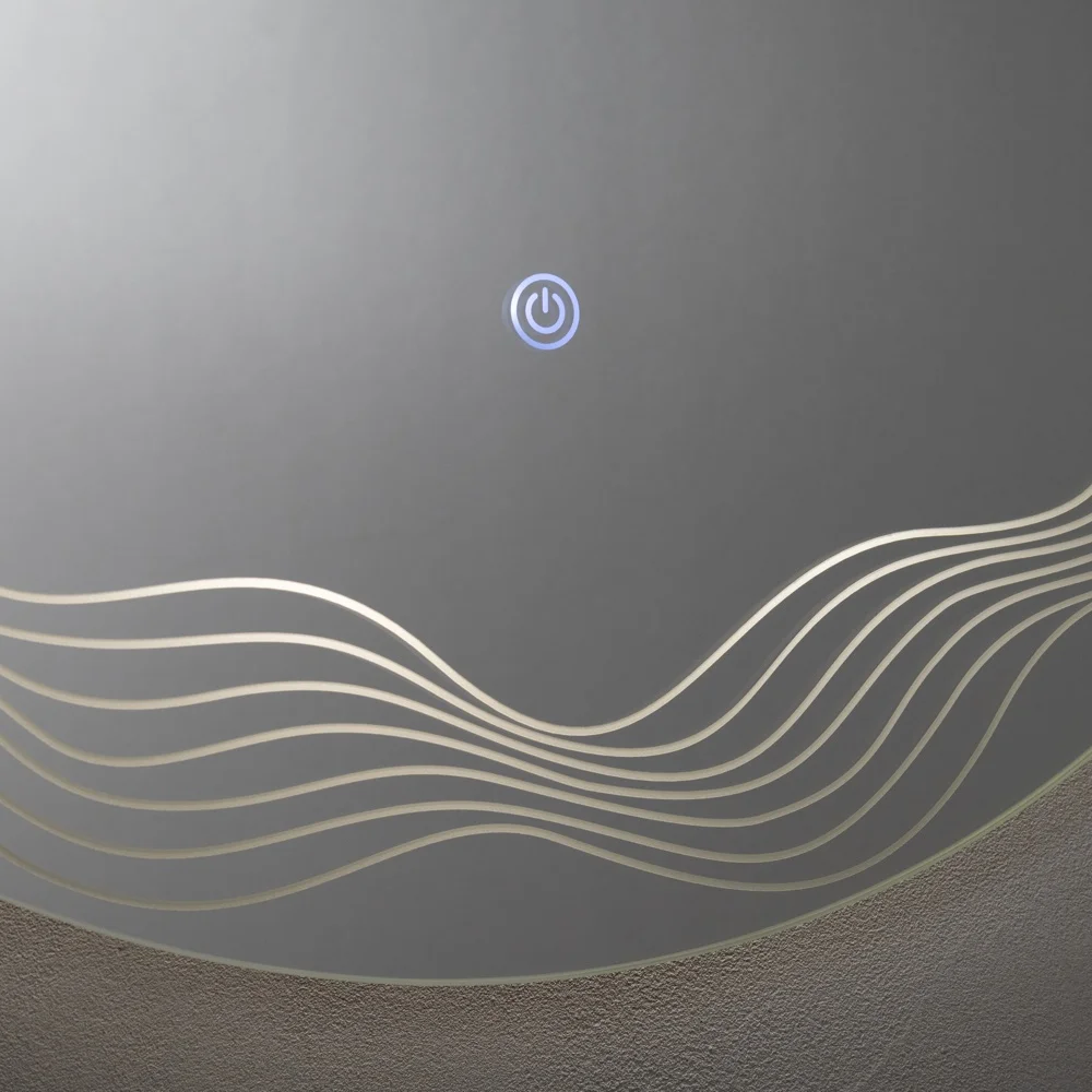 Зеркало интерьерное d 60 см Волна с LED- подсветкой сенсорное, круглое с гравировкой