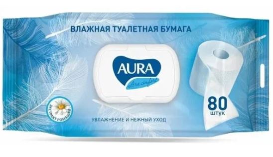 Туалетная бумага влажная AURA Ultra Comfort, 2 слоя, 80шт