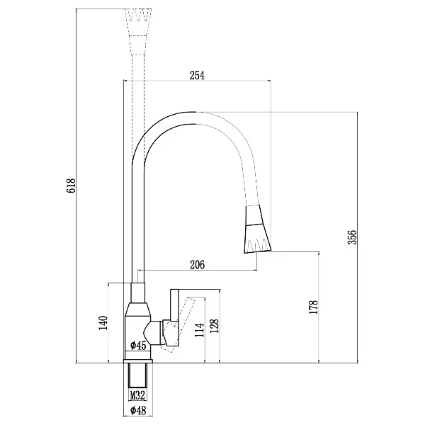 Смеситель для кухни Fmark FS8277A-04 гибкий излив, черный/серый