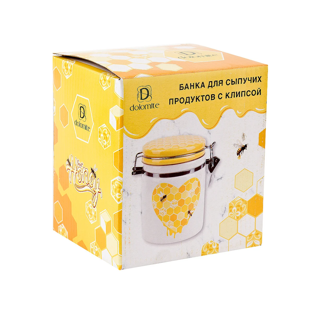 Банка для сыпучих продуктов с клипсой "HONEY", белый 630мл