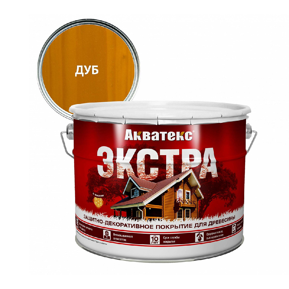 Акватекс Экстра защитно-декоративное покрытие для древесины, Дуб 9 л