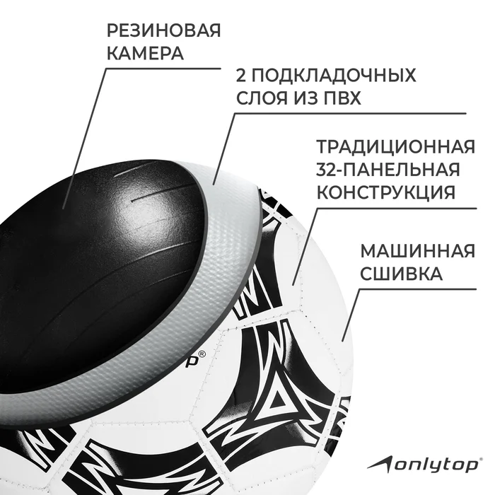 Мяч футбольный ONLYTOP машинная сшивка 32 панели, р-р 5 PVC