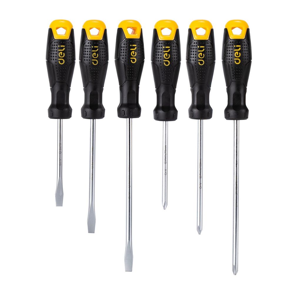 Набор отверток SL5x75 + SL5x100 + SL6x150 + PH1x75 + PH1x100 + PH2x150 Deli DL620006 6 шт 