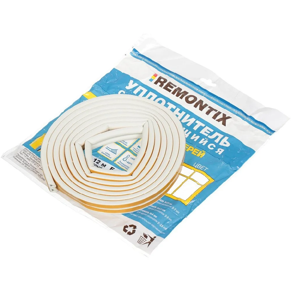 Уплотнитель резиновый Remontix D белый 9*7,5 мм, 6 м