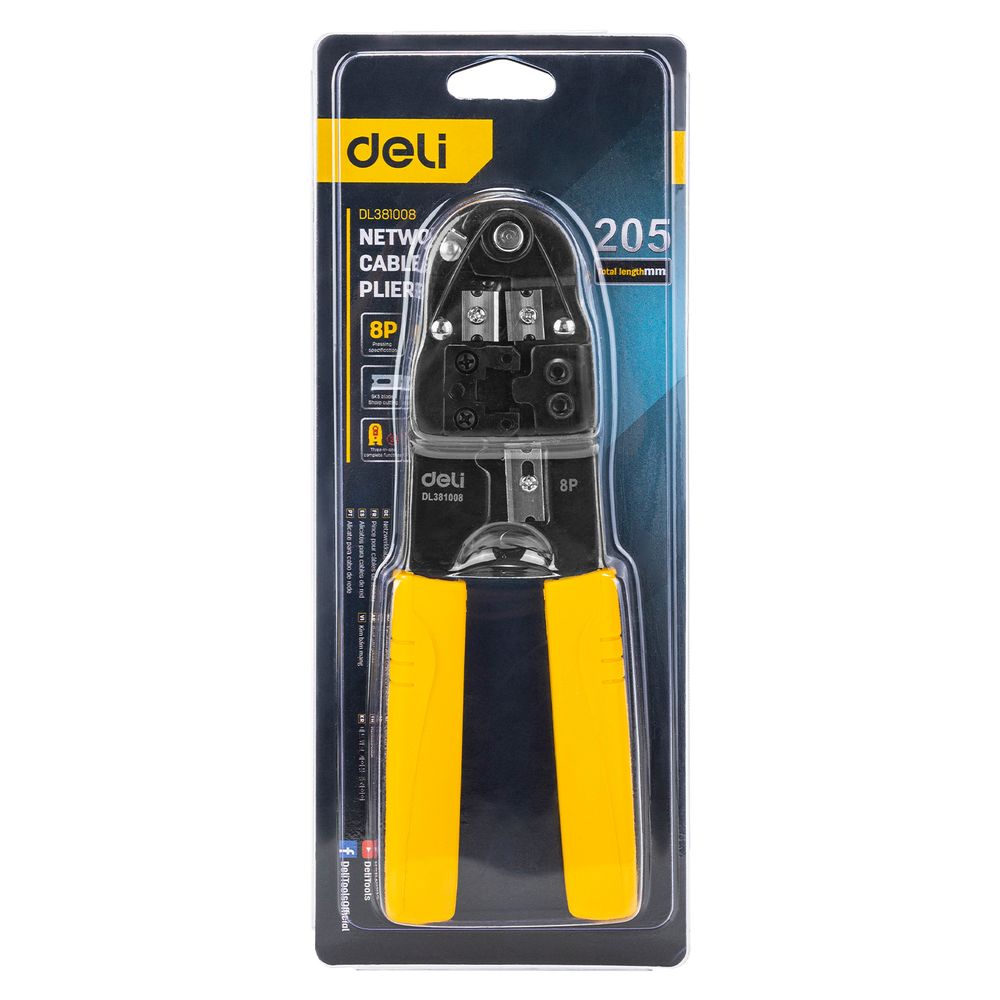 Клещи обжимные RJ45 205 мм Deli DL381008 зачистка проводов, кусачки и обжимной инструмент 3-в-1