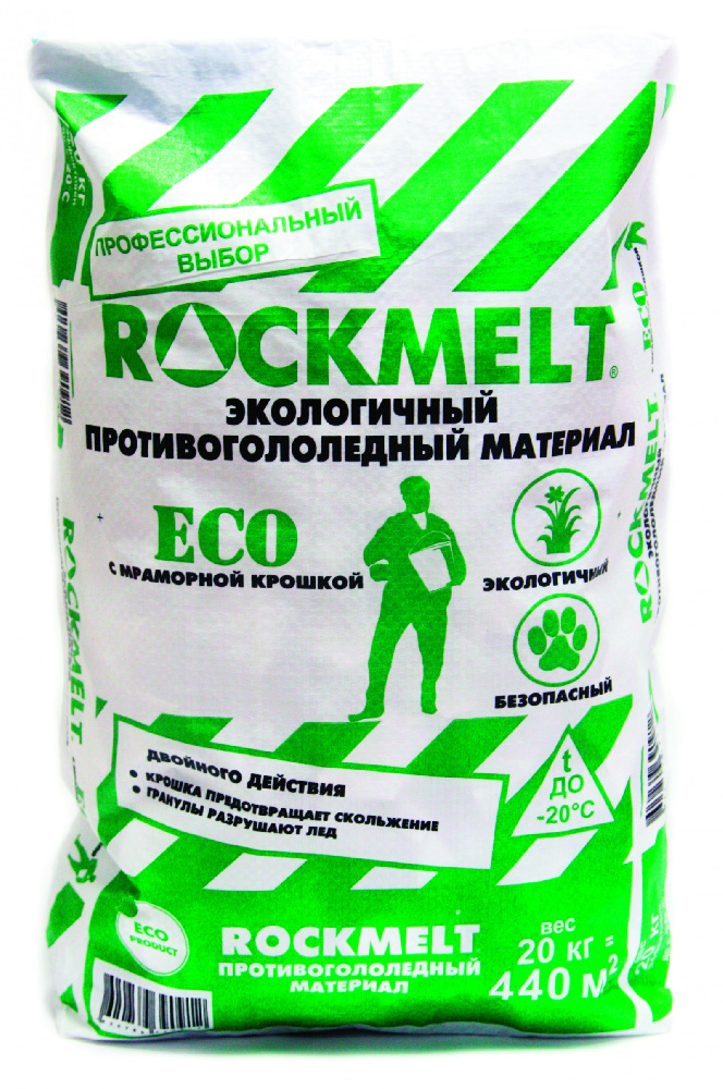 Антигололед двойного действия "Rockmelt Eco" с мраморной крошкой 20 кг