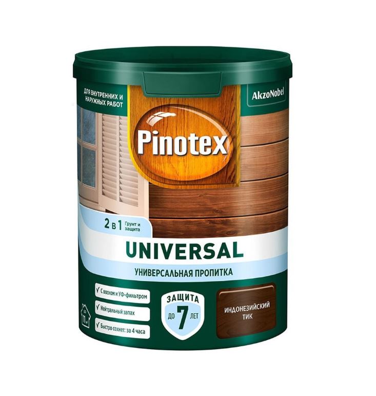 Пропитка защитная для дерева Pinotex Universal 2 в 1 индонезийский тик 0,9 л