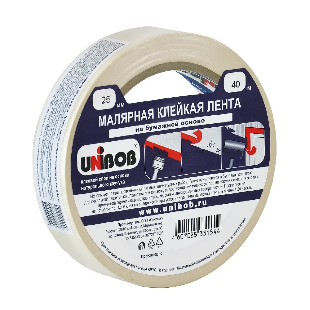 Скотч малярный 25 мм x 40 м UNIBOB (72)
