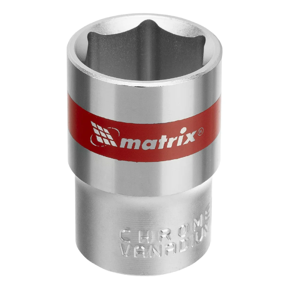 Головка торцевая, 19 мм, шестигранная, CrV, под квадрат 1/2, хромированная Matrix Master