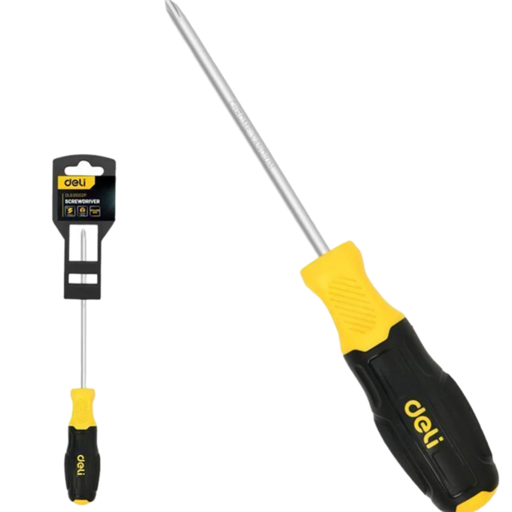 Отвертка PZ2x100 мм Pozidriv Deli DL631002P сталь Cr-V, двухкомпонентная прорезиненная рукоять