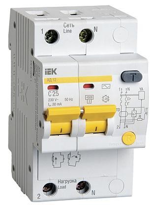 Выключатель дифференц. IEK 2п C 25А 30мА тип AC 4.5кА АД-12