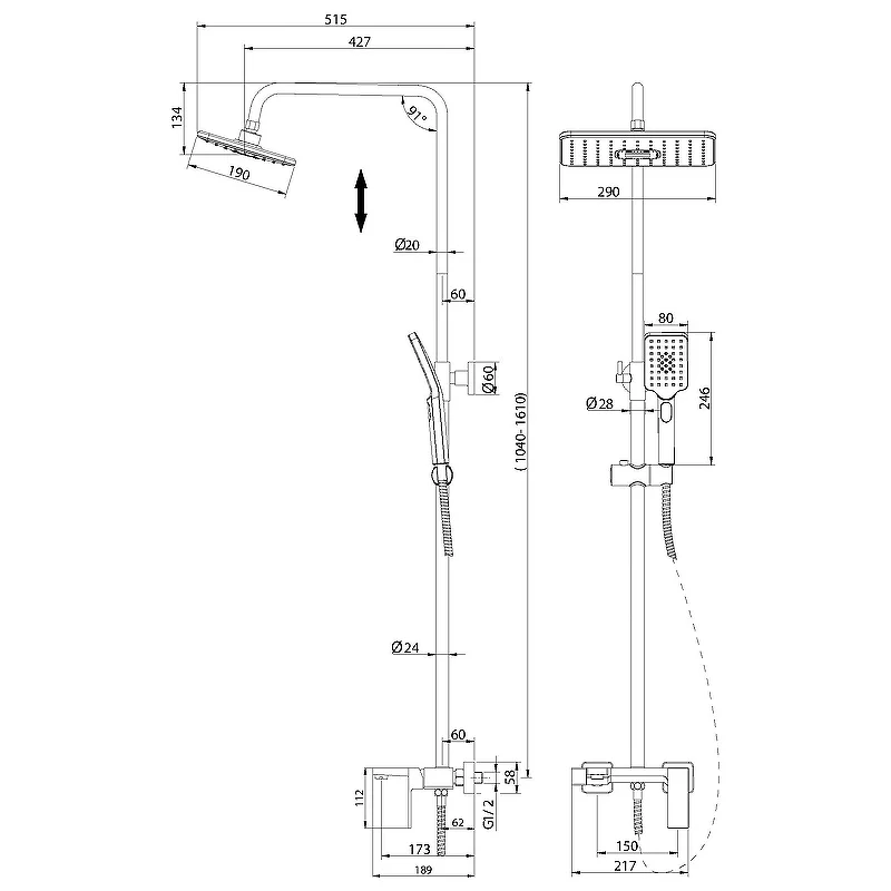 Душевая стойка Grossman Style 500 K35 05 210 черный матовый