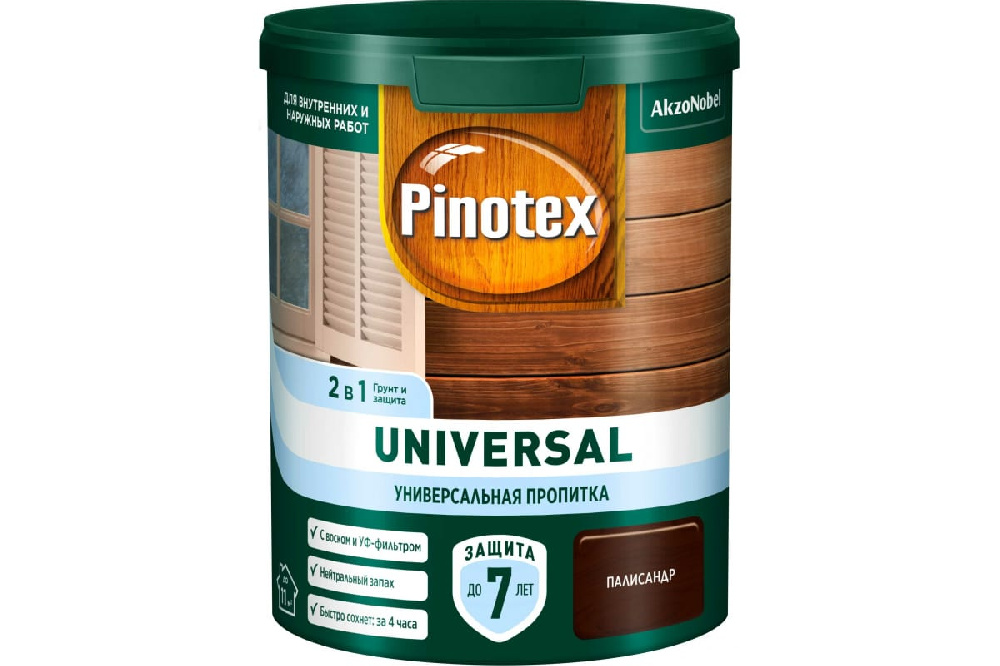 Пропитка защитная для дерева Pinotex Universal 2 в 1 палисандр 0,9 л