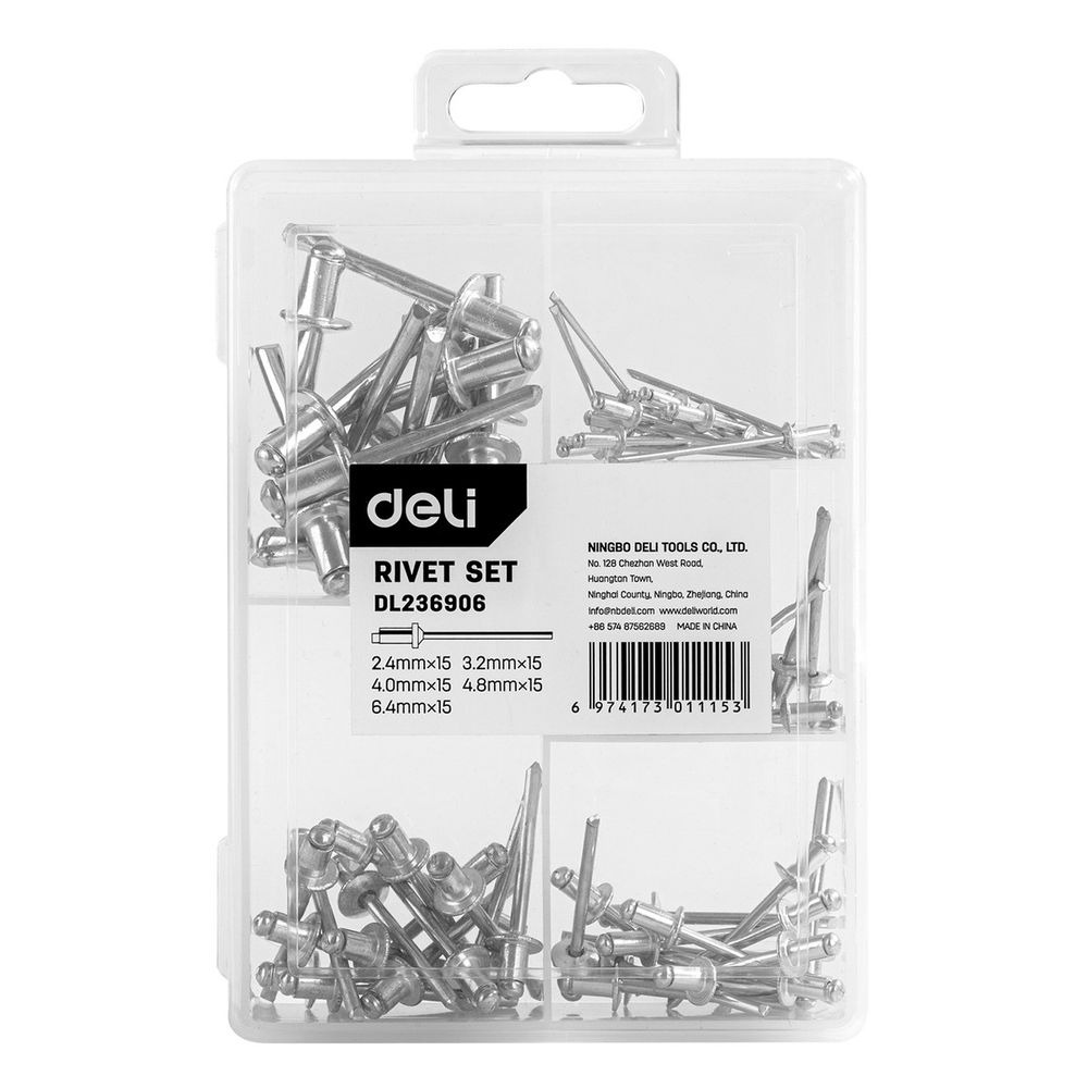 Набор заклепок Deli DL236906 (2,4/3,2/4,0/4,8/6,0 мм) кейс, 75 шт