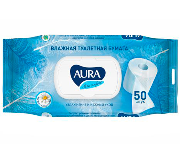 Туалетная бумага влажная AURA Ultra Comfort, 2 слоя, 50шт