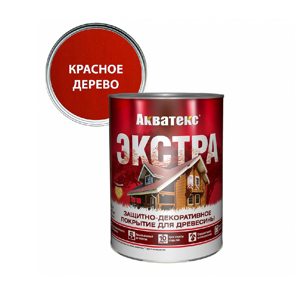 Акватекс Экстра защитно-декоративное покрытие для древесины, Красное дерево 0,8 л