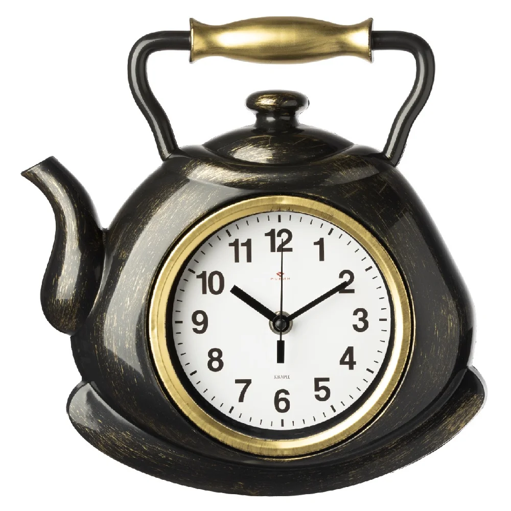 Часы настенные 27х28,5 см Чайник Рубин, черный с золотом