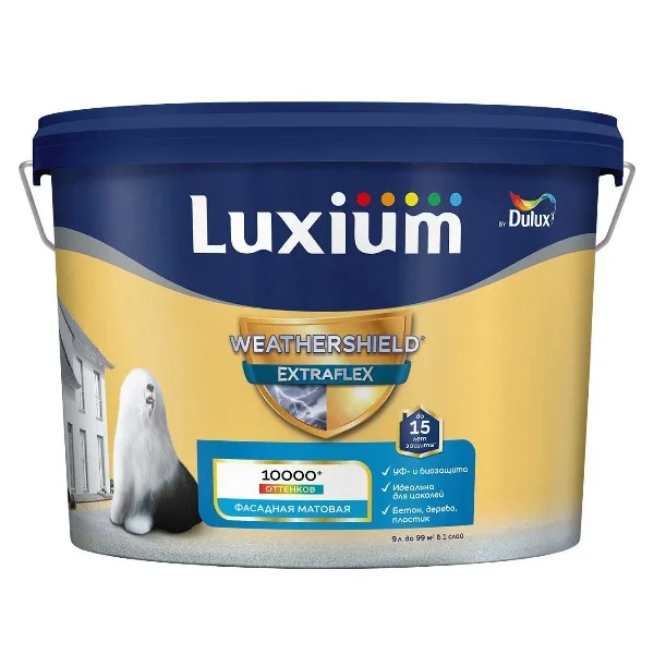 Краска фасадная Luxium Weathershield Extraﬂex матовая база BW 9 л