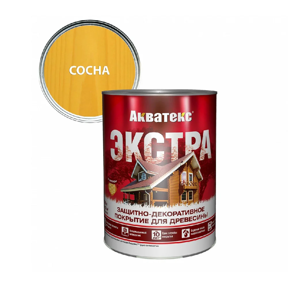 Акватекс Экстра защитно-декоративное покрытие для древесины, Сосна 0,8 л