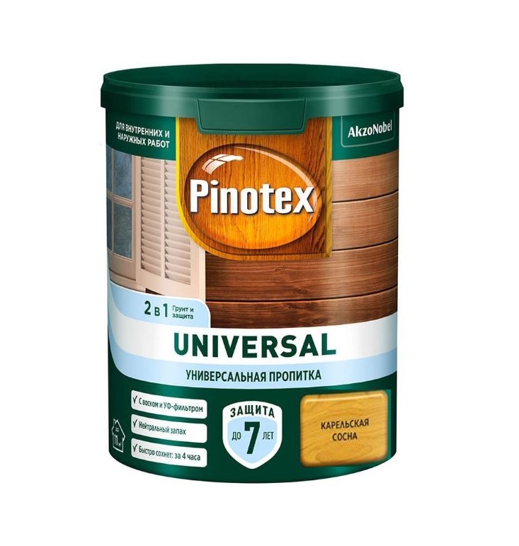 Пропитка защитная для дерева Pinotex Universal 2 в 1 карельская сосна 0,9 л