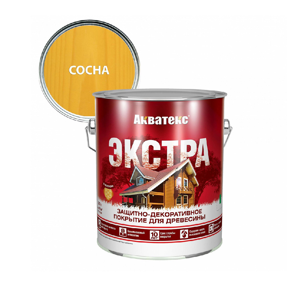 Акватекс Экстра защитно-декоративное покрытие для древесины, Сосна 2,7 л
