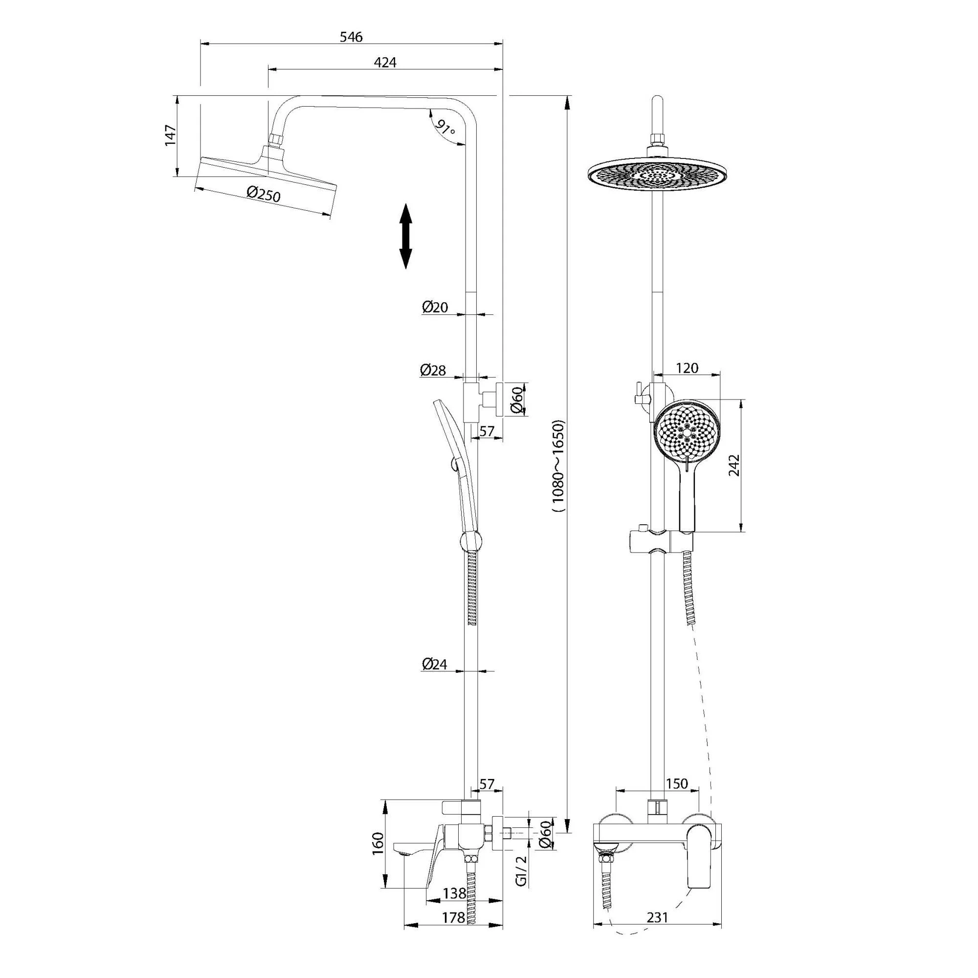Душевая стойка Grossman Galaxy 500.K35.01.320, золото сатиновый