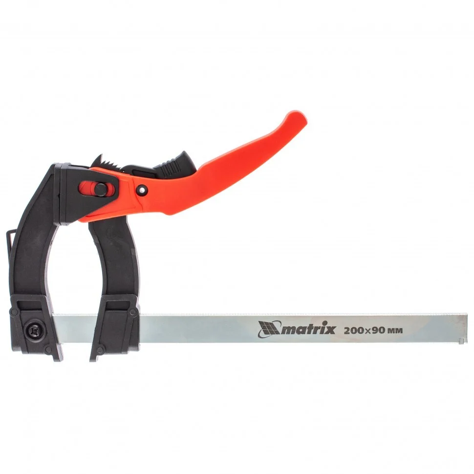 Струбцина реечная быстрозажимная, пластиковый корпус рычажно-храповой механизм, 200 х 90 х 29 Matrix