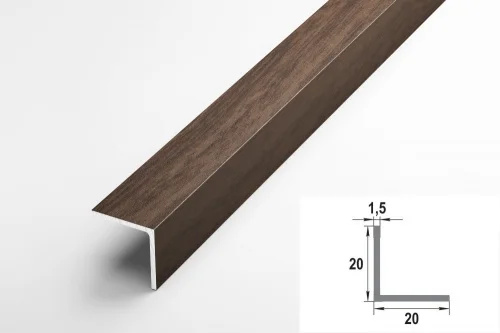 Уголок алюминиевый дуб мокко 20*20*1,5мм (Уп 06-27.2700.561) 2,7м